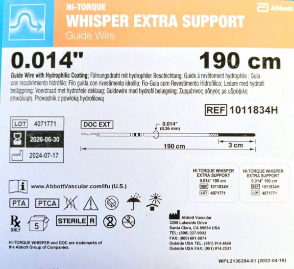 Cuerda de Angioplastia Whisper Extra Support Abbott