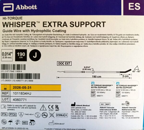 Cuerda de Angioplastia Whisper Extra Support Abbott